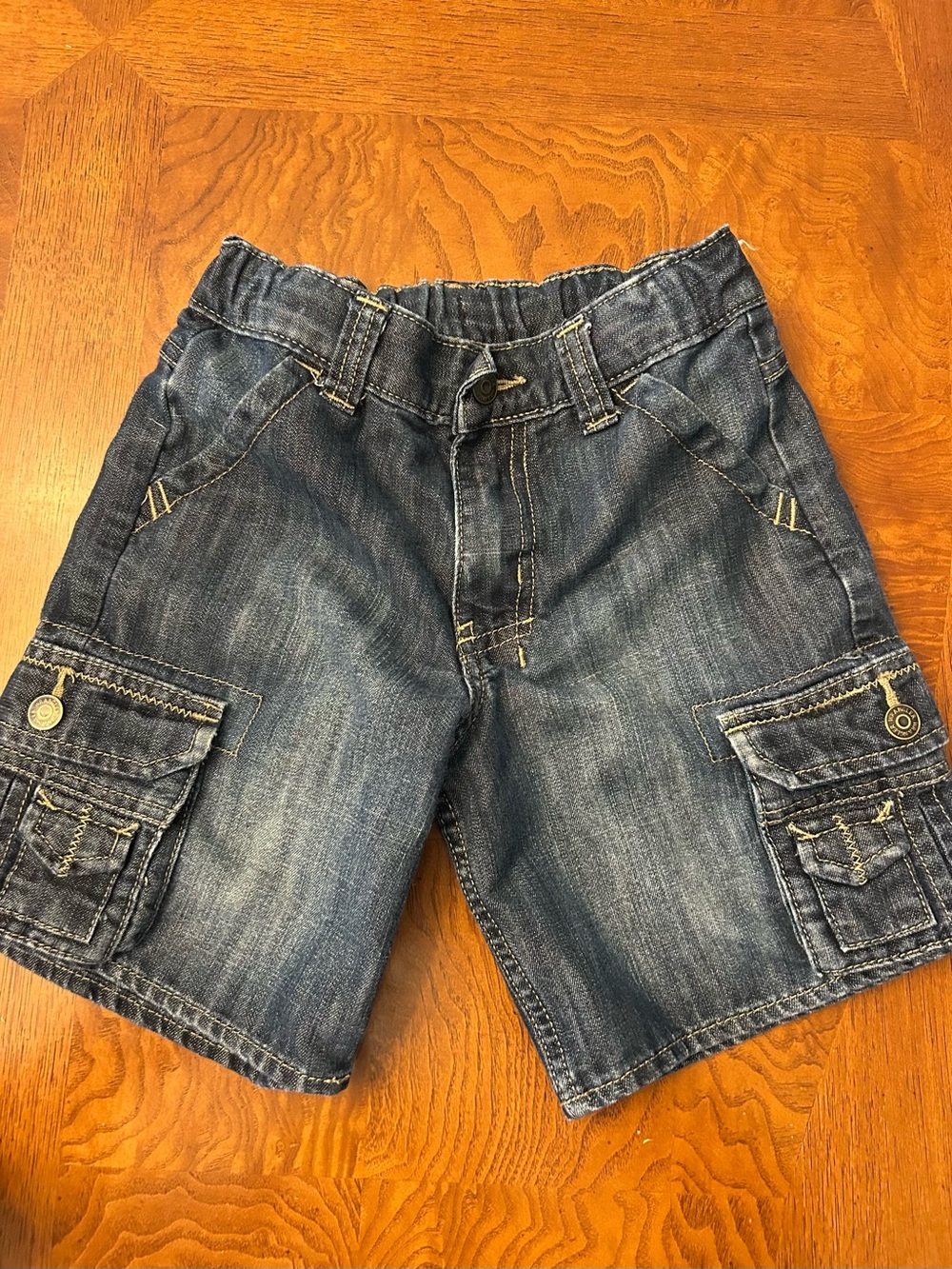 Boys' Dark Blue Denim Cargo Shorts with Elastic Waist